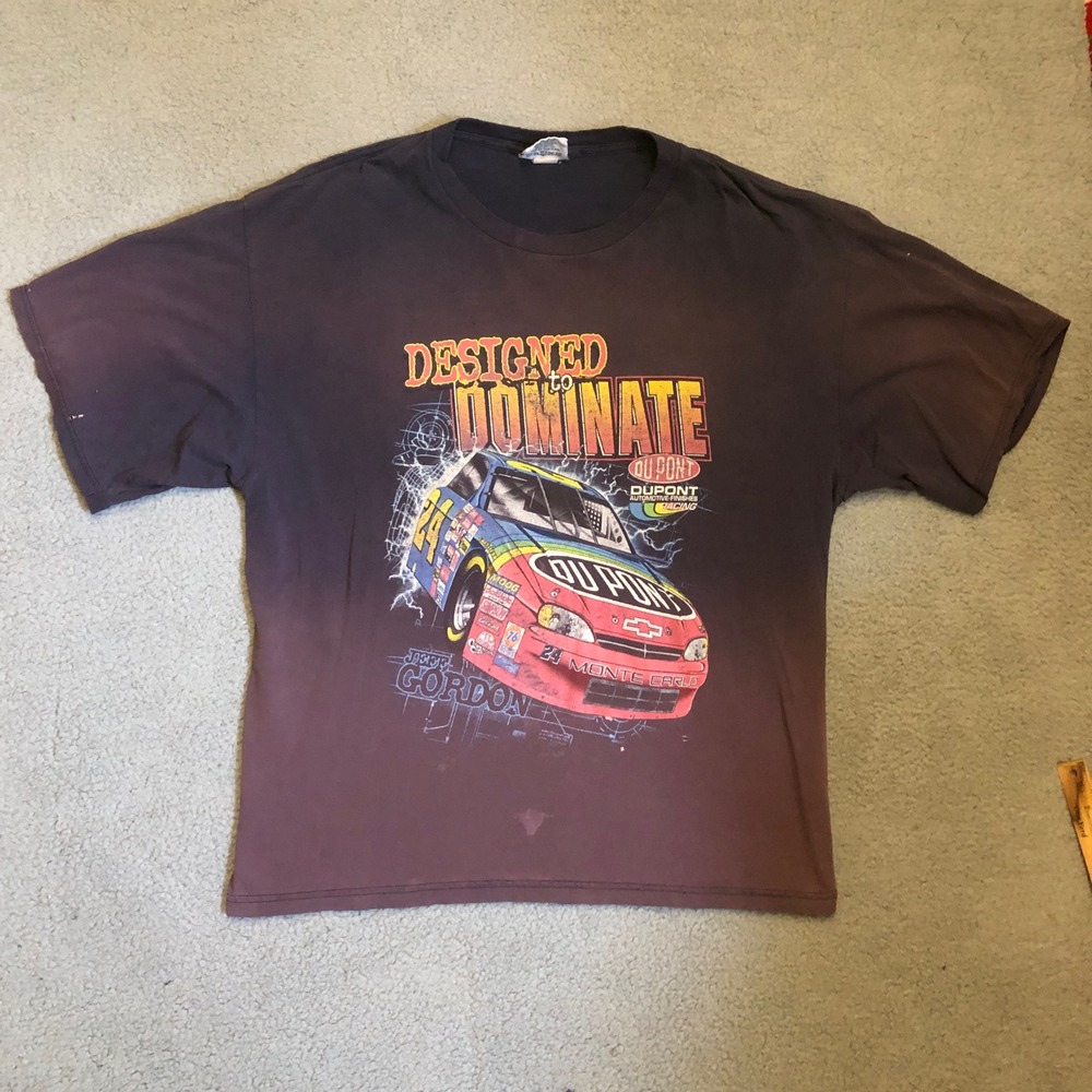 Vtg 90s Jeff Gordon NASCAR T Shirt Sun Faded Racing Tee Black XXL FADED Thrashed